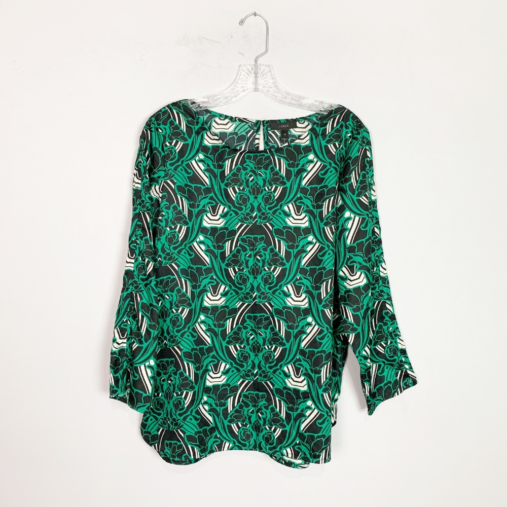 J. Crew | long sleeve blouse green & white print